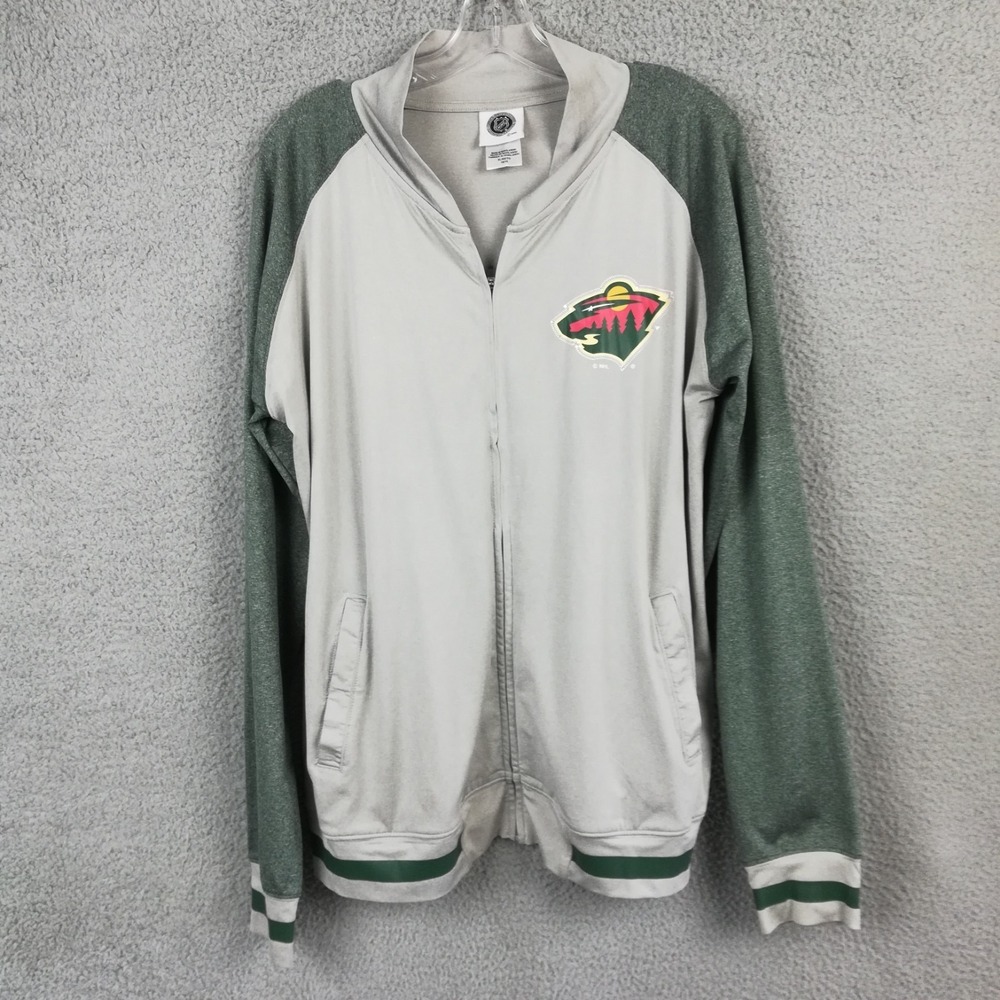 Minnesota Wild NHL Womens Jacket Track Hockey Green Gray Raglan Sleeve Zip XL